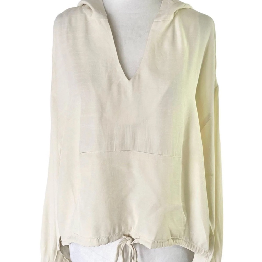 NWT Urban Outfitters Lumière V-Neck Hooded Top Drawstring Hem Cream Size Large